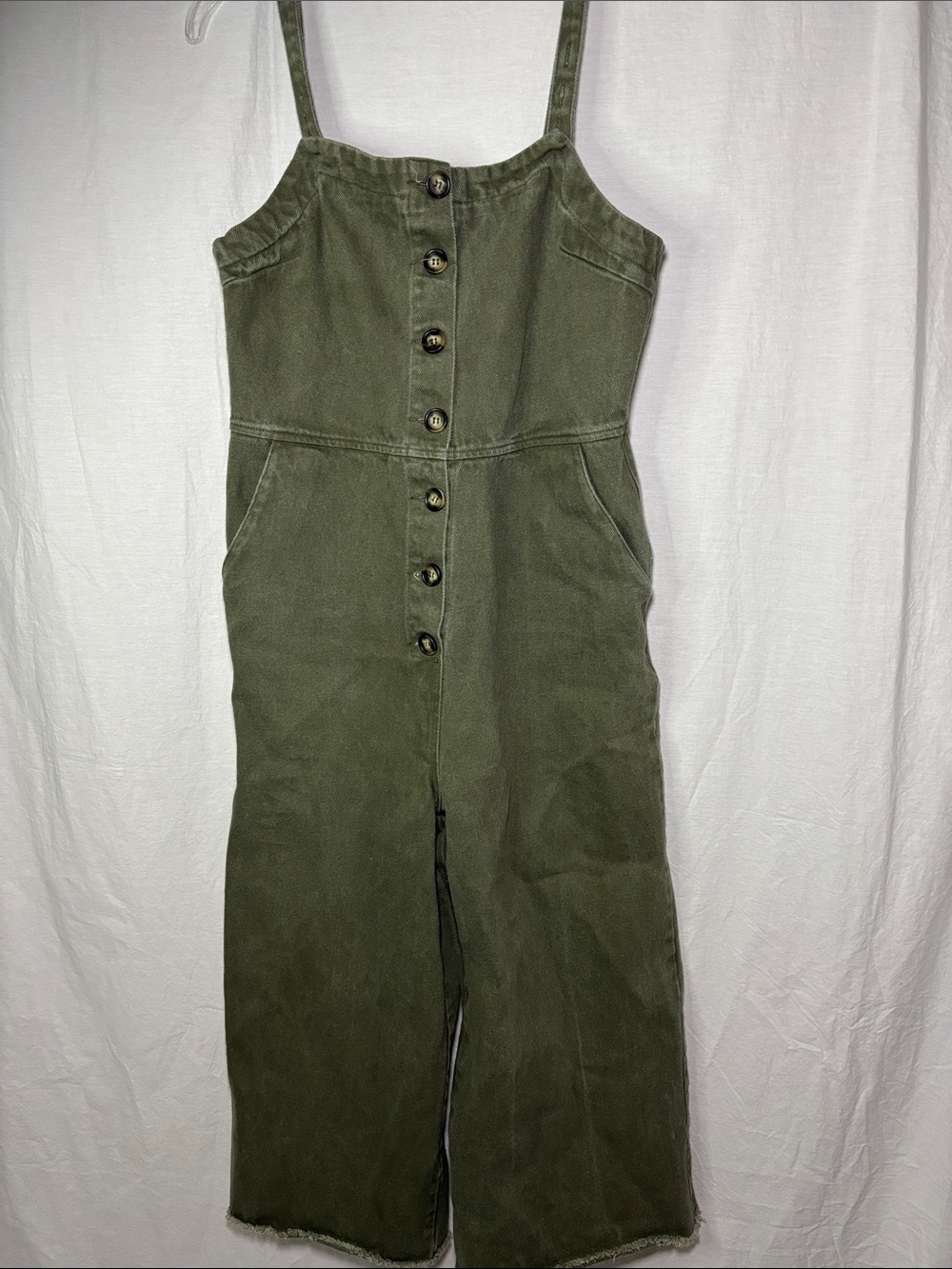 Wishlist Olive Green Button-Front Wide-Leg Jumpsuit